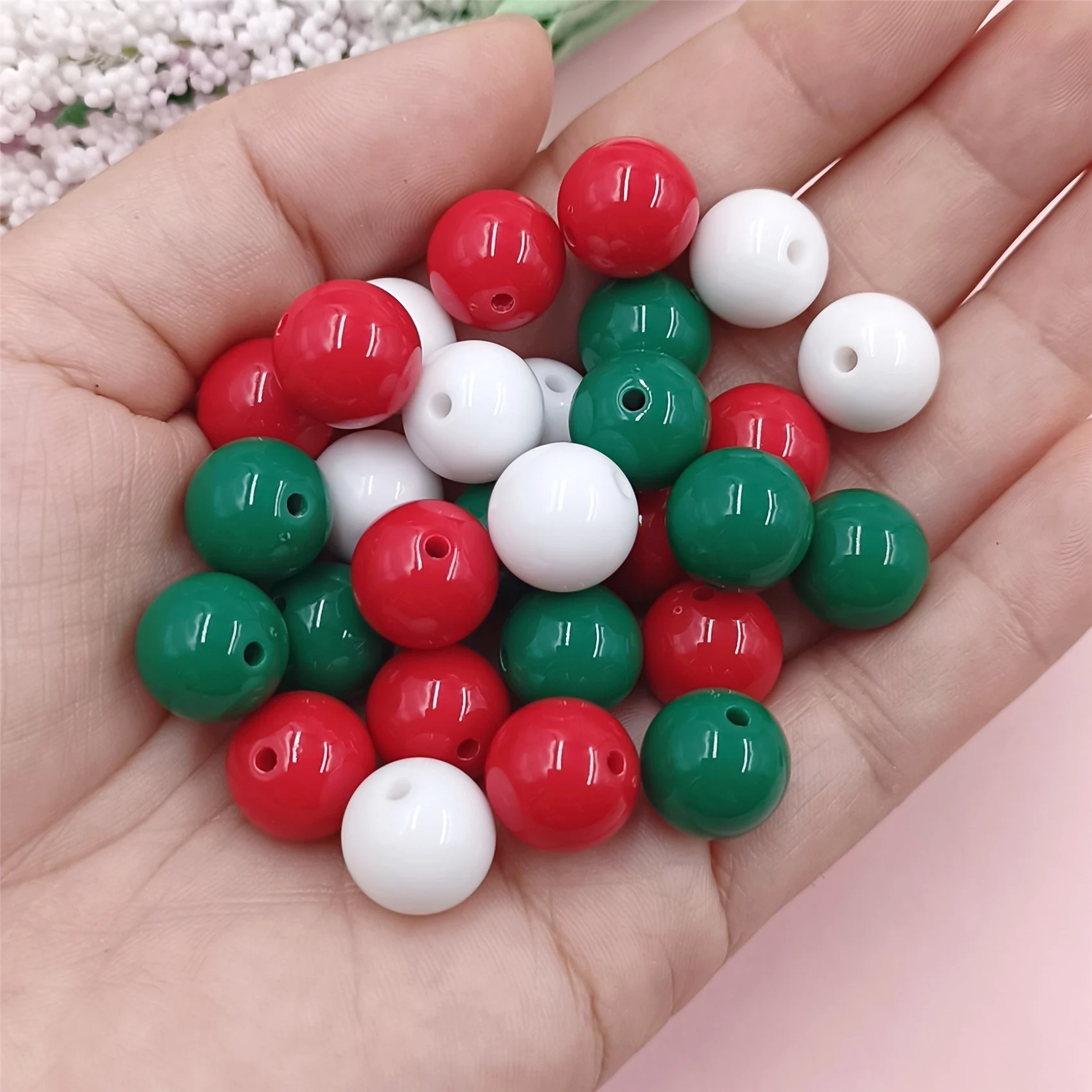 15/20/30Pcs 8-16mm Green Red White Mix Christmas Style Acrylic Round Loose Beads Jewelry Making DIY Necklace Bracelet Material