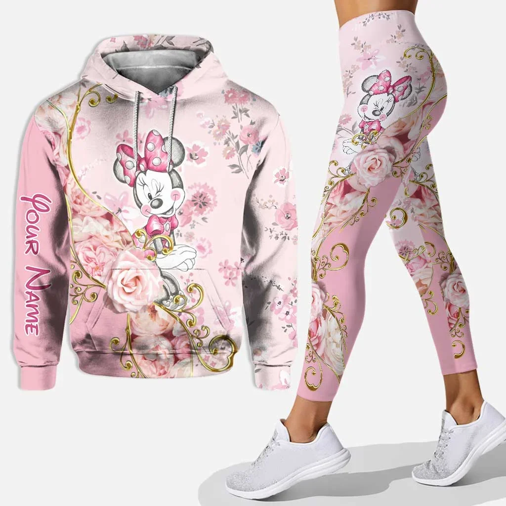 Personalized Name New Disney Minnie Mouse 3D Women\'s Hoodie and Leggings Suit Mickey Yoga Pants Sweatpants Fashion Sports Suit