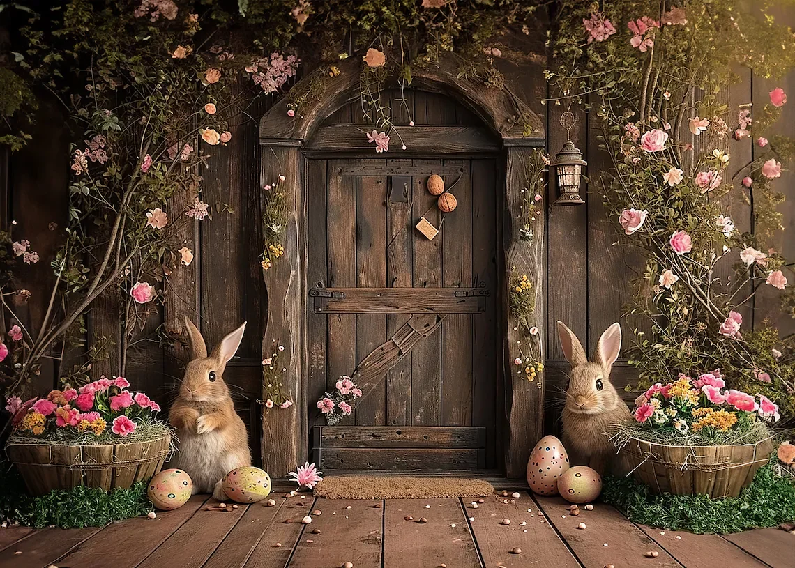 Photography Background Spring Easter Bunny Wooden Wall Eggs Kids Birthday Party Portrait Decor Backdrops Photo Studio