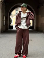 Women Tracksuits Winter Fleece Sweatsuit Brown Warm Crop Zipper Hoodies And Sweatpants Set For Women 2 Piece Velvet Pants Sets - Image 6