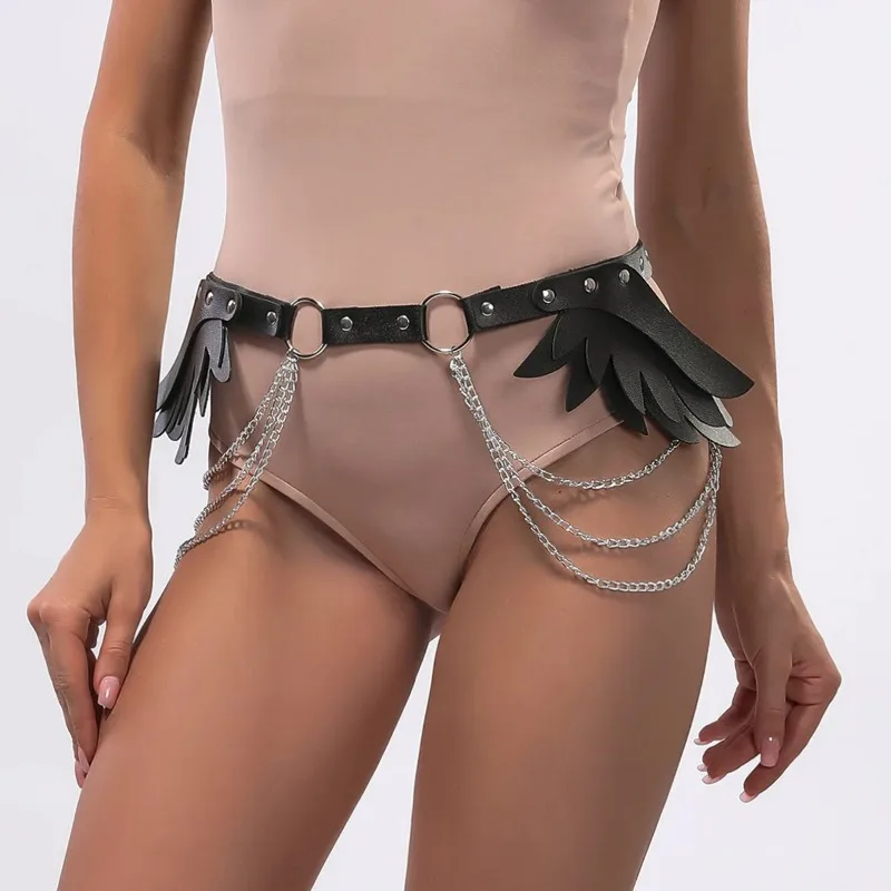 New Sexy Leather Fun Women's Belt Angel Wings Alloy Chain Binding Body Belt Shoulder Women's Belt