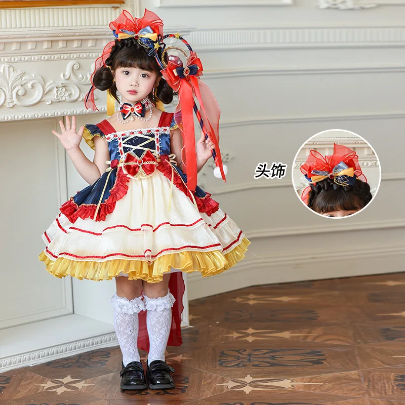 Gaun Putri Salju Kostum Putri Berbulu Lolita Anak Perempuan Pakaian Renda Mewah Halloween Pakaian Penyamaran Fantasi Karnaval Anak-anak