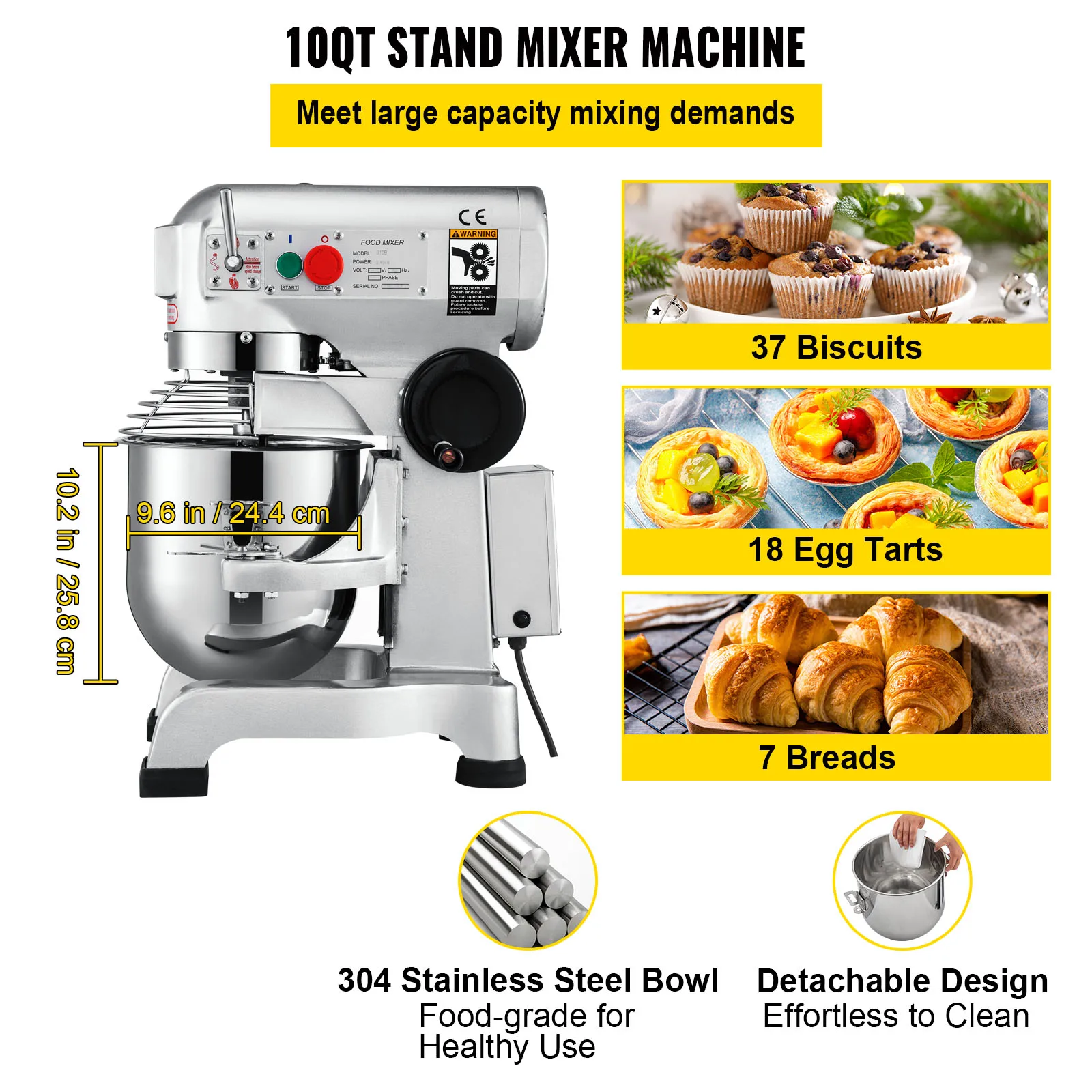 VEVOR 10 15 20 30L Electric Dough Machine Stainless Steel Commercial Cream Egg Whisk Mixer Processor Kitchen Food Stand Blender