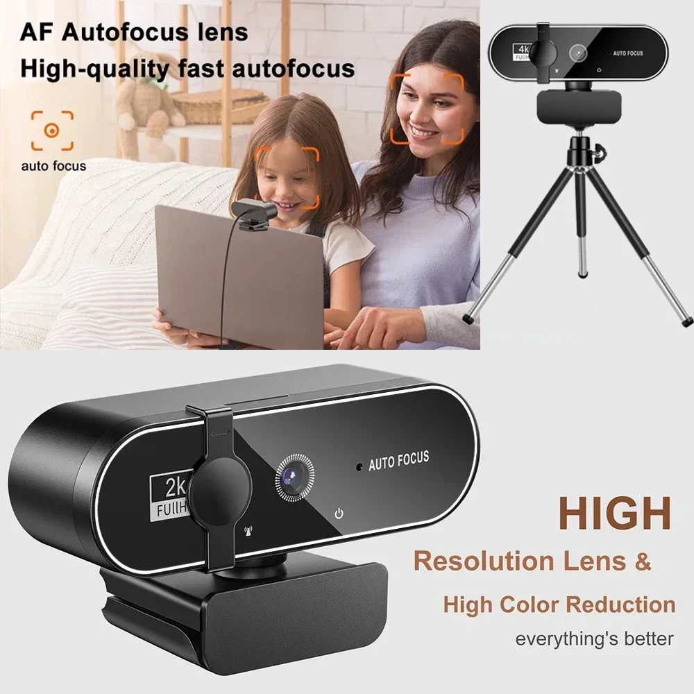 

4K Autofocus Webcam Full HD Camera 2K 1080P Live Web Cam for PC Laptop Windows IOS PS4/5 With Microphone Home Calling Meeting