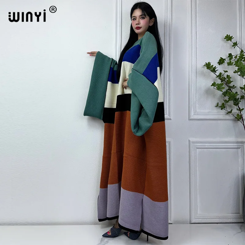 WINYI Color matching design Comfort Warm fashion Caftan Holiday party dress Elegant Africa Boho winter birthday dress for women