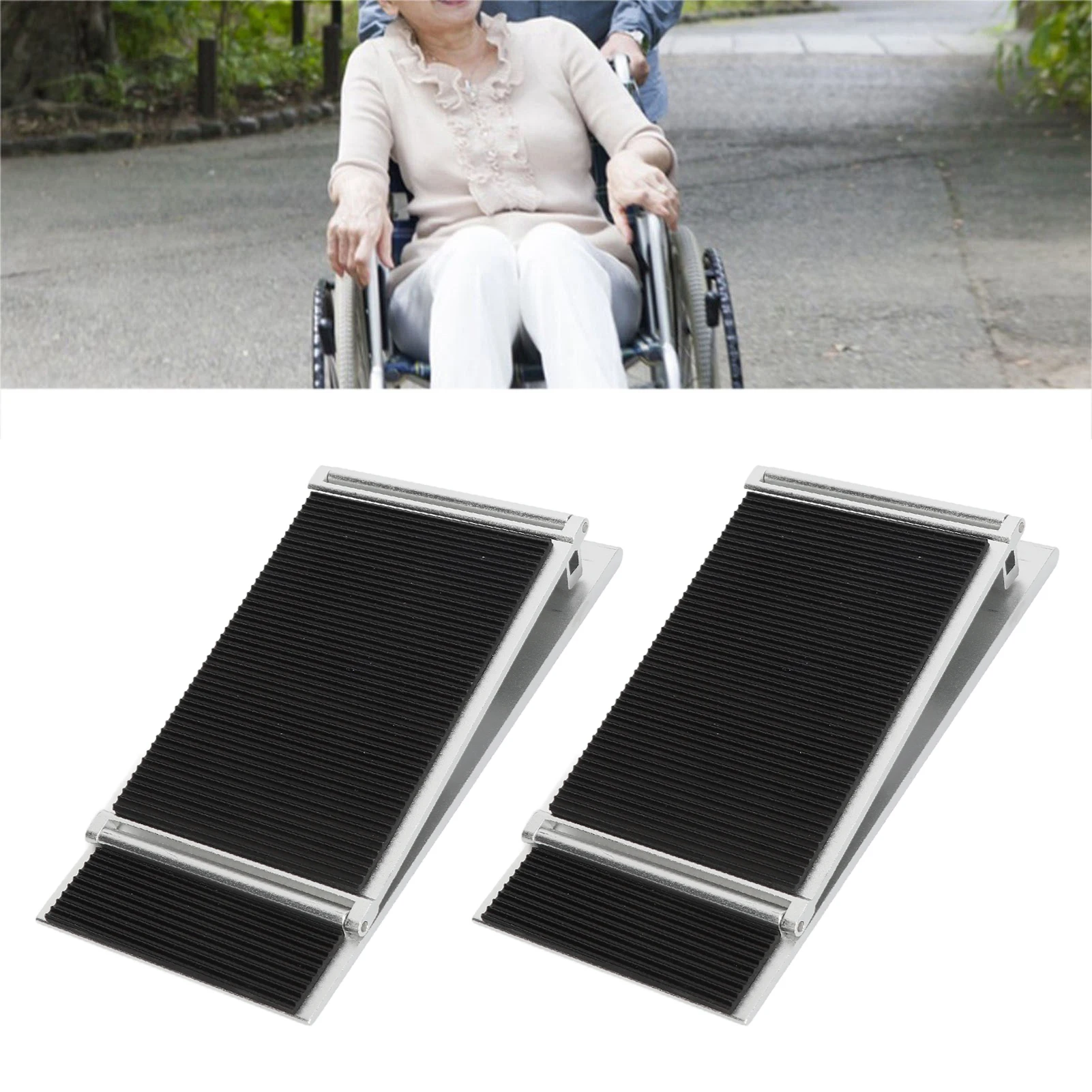 1 Pair Threshold Ramp Wheelchair Entry Aluminum Alloy Adjustable Mobility Access Threshold Ramp for Home Bathroom