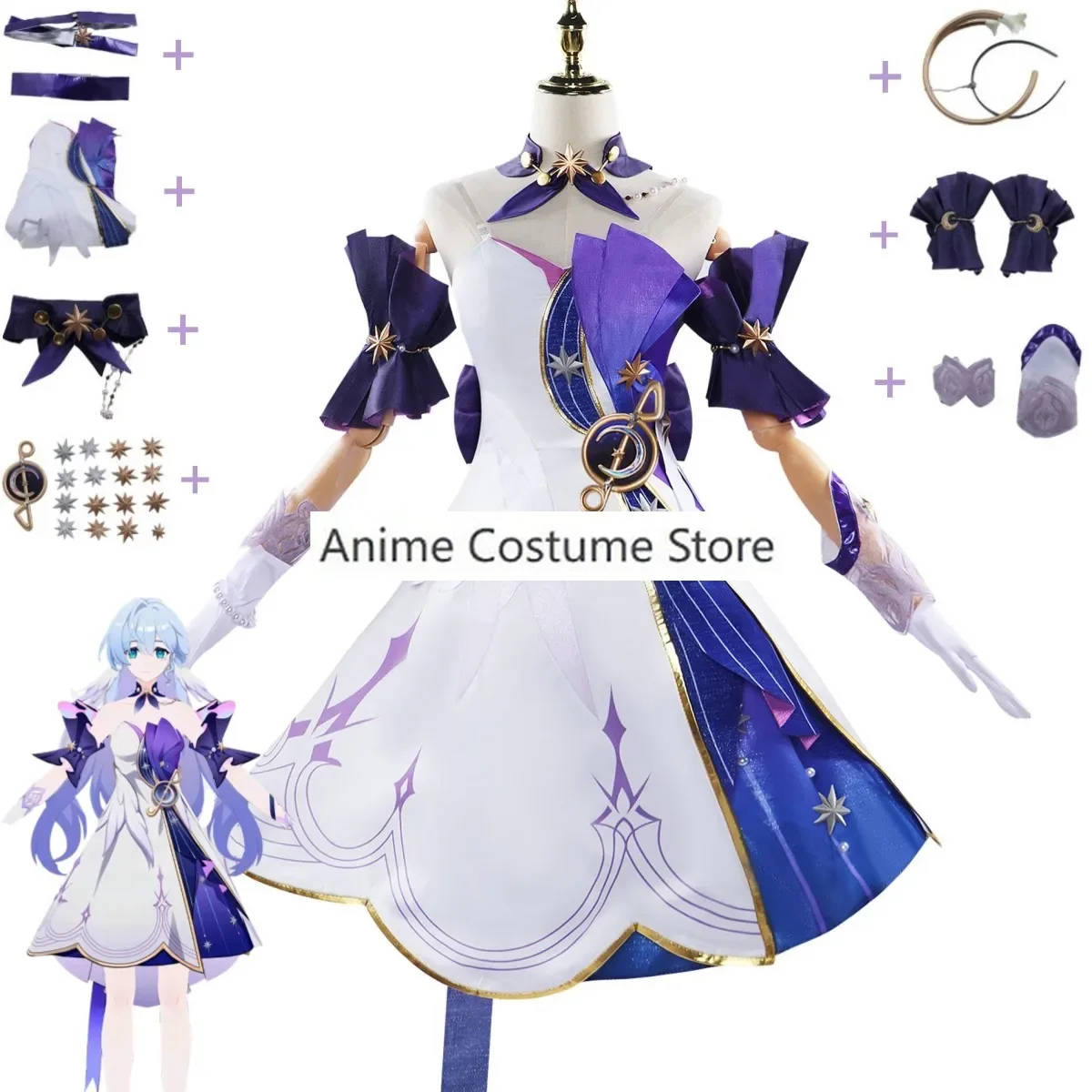 Game Honkai: Star Rail Robin Cosplay Costume Astral Express HOYO-MiX White Purple Dress Accessories Woman Sexy Carnival Suit