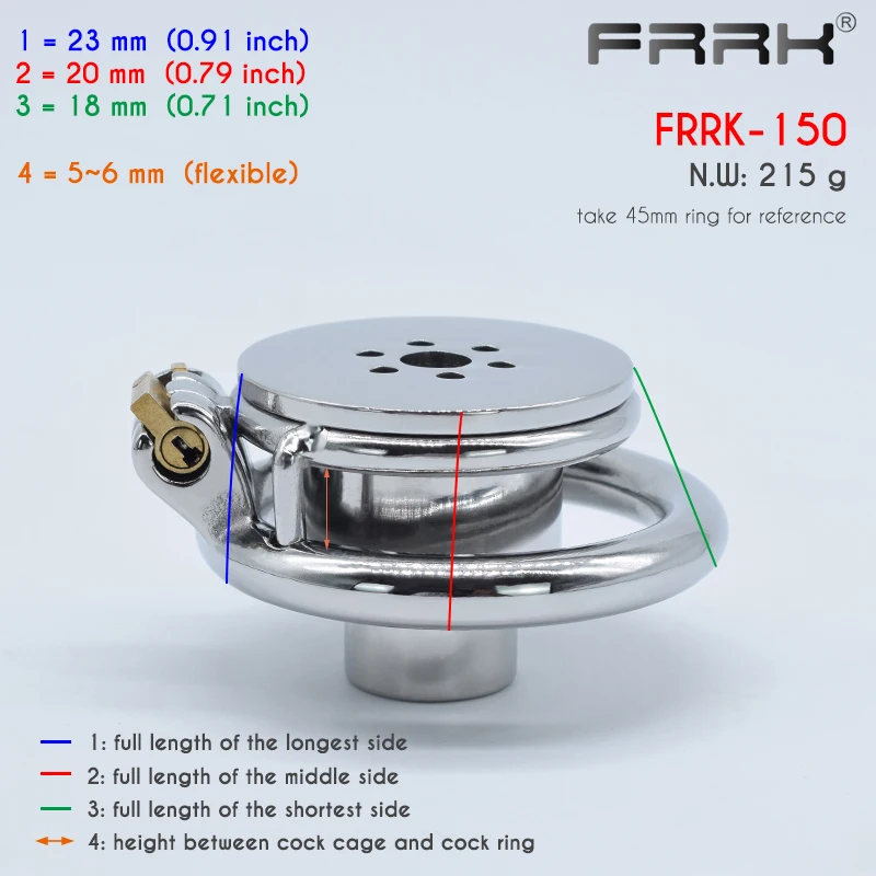 FRRK 150 Curve Penis Rings Negative Small Male Flat Chastity Cage Device Cock Lock Belt Adults Sex Toys For Men 성인용품