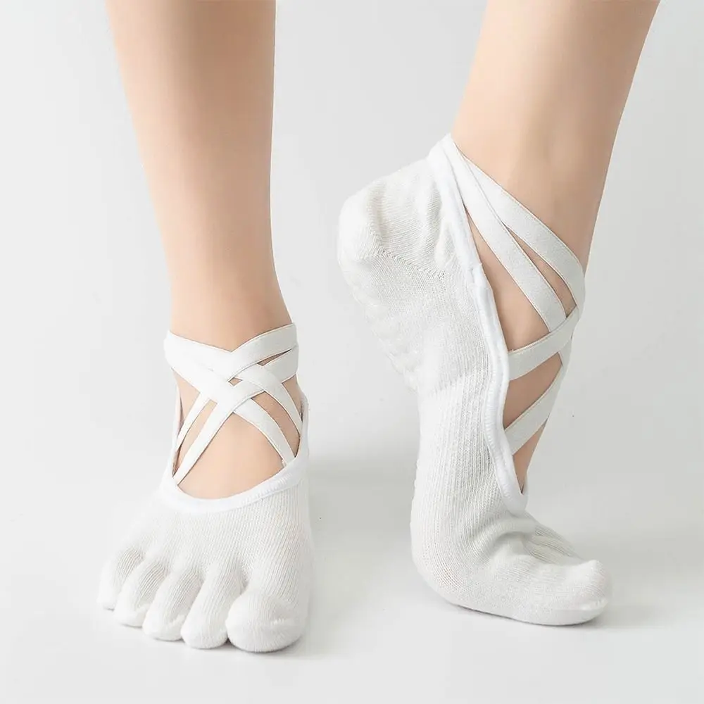 

Multicolor Anti Slip Pilates Socks Silicone Grip Cotton Five Toe Yoga Sock Strap Bandage Non-Slip Sole Non-Slip Yoga Sock