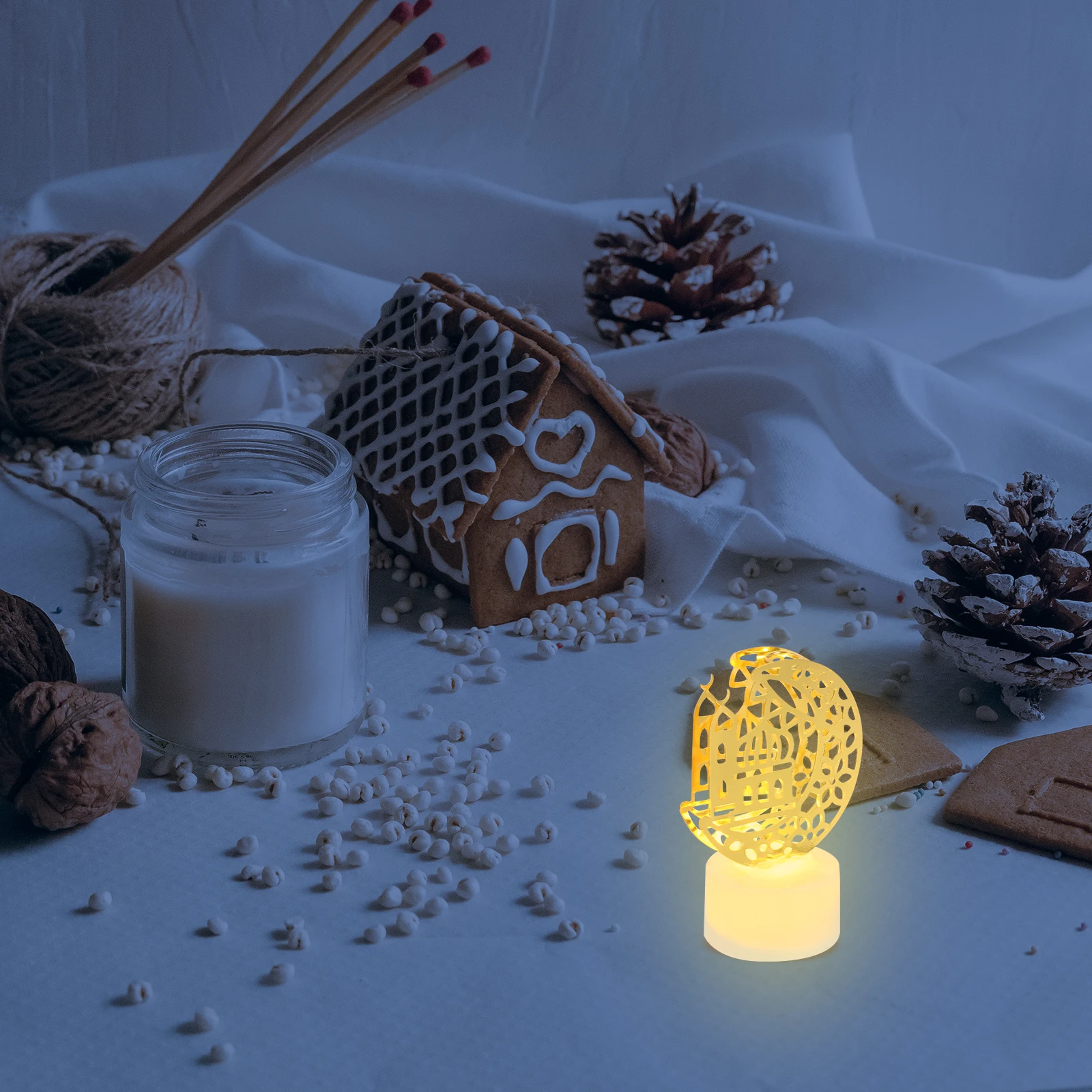 

LED Eid Lamp Golden Creative Ramadan Lamp Decorative Hollow Out Muslim Festival Light Adorn Night Light