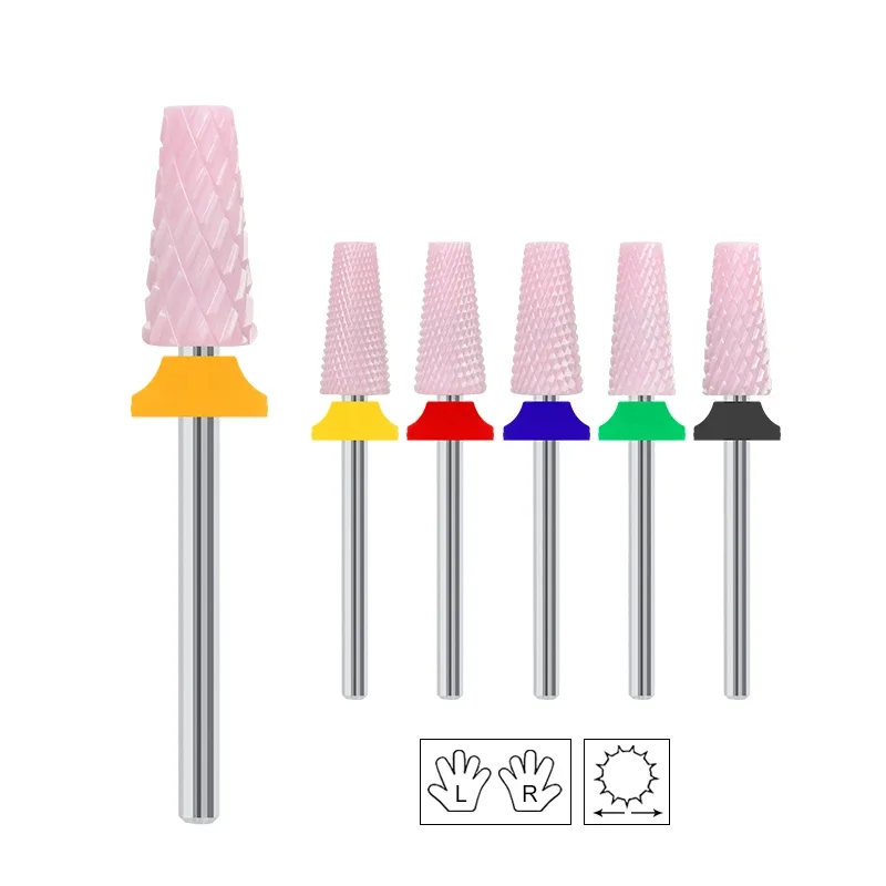 5 In 1 Pink Ceramic Nail Drill Bits Carbide Left Right Hand Milling Cutter Gel Remover Polishing Peeling Manicure Tools 3/32