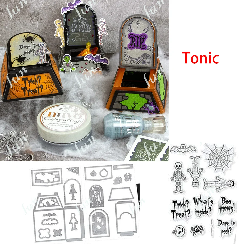 

Spooky Sweet Gift Bag Halloween Die Sets Clear Stamps and Metal Cutting Dies DIY Scrapbooking Embossing Paper Card Crafts