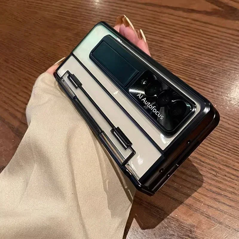 One-Piece Plating Transparent Case For Samsung Galaxy Z Fold 6 5 4 3 Z Fold 6 5G Luxury With Stand And Screen Protector Case