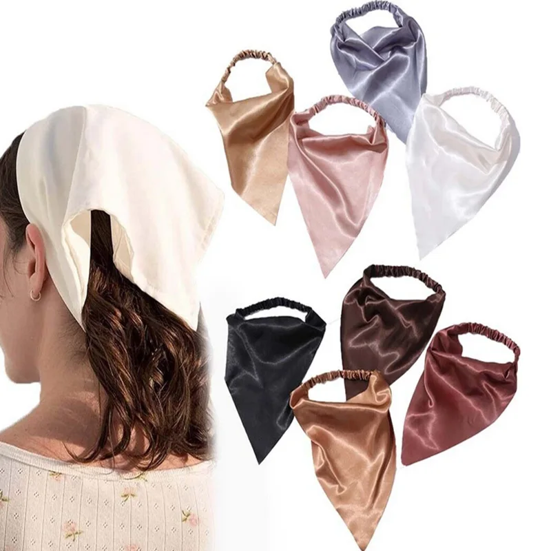 New Chiffon Triangle Bandanas Girls Solid Summer Head Scarf Women Elastic Hairband Hair Accessories Headwear Ornaments