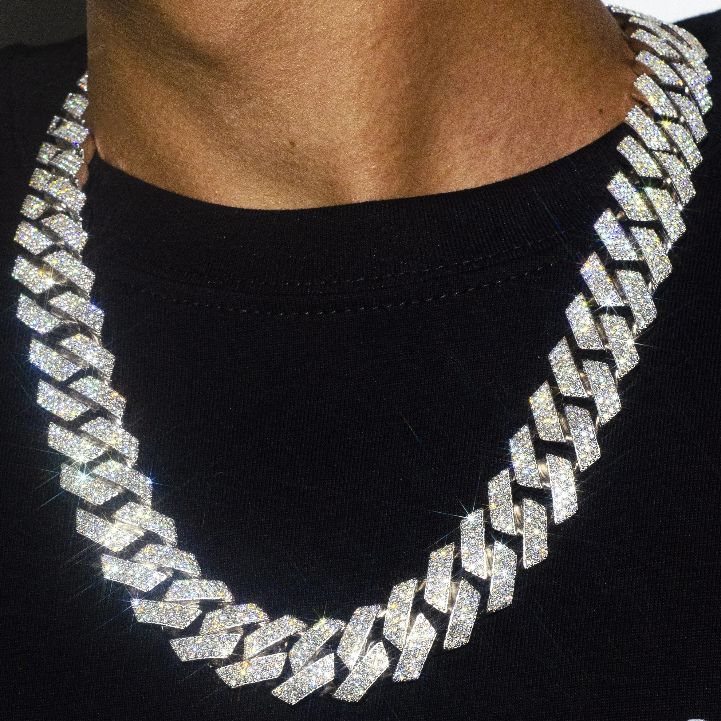 Cuban .Custom Moissanite Link Chain Necklace Men Women Jewelry Hip Hop Style 925 Silver Lab Created Diamond Cuban Bracelet