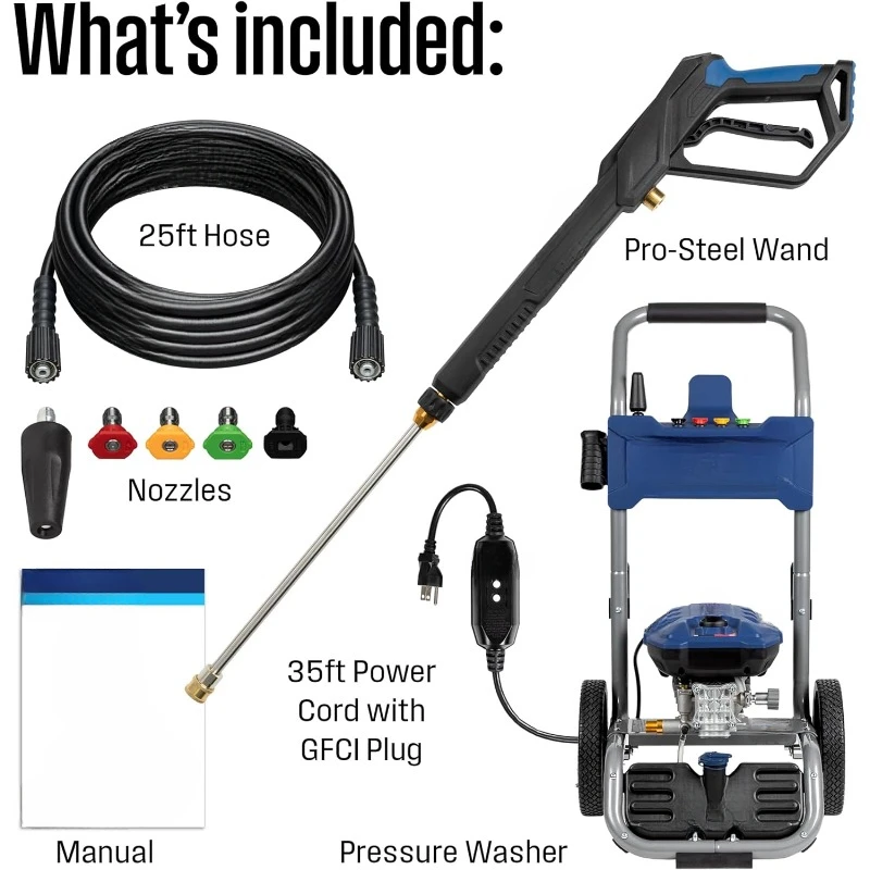 Electric Pressure Washer, 3200 PSI and 1.76 Max GPM, Induction Motor, Onboard Soap Tank, Spray Gun and Wand, 5 Nozzle Set