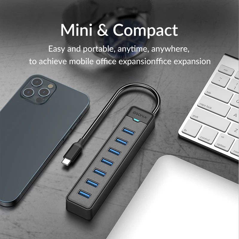 IDsonix USB 분배기 멀티 포트 USB 3.0 허브, C타입 전원 포트, 고속 허브 도킹 스테이션, 맥북 노트북 액세서리, 5Gbps