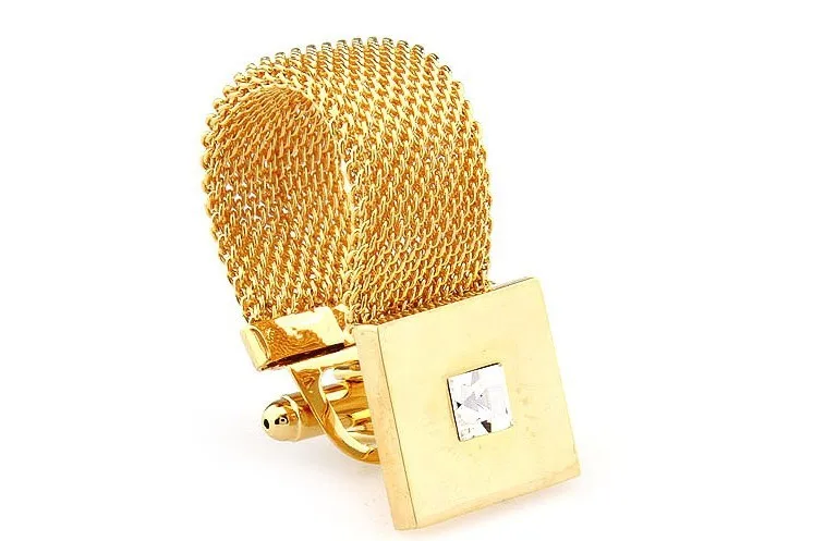 Men's Crystal Cuff Links Classic Golden Chain Design Quality Copper Cufflinks Wholesale & Retail