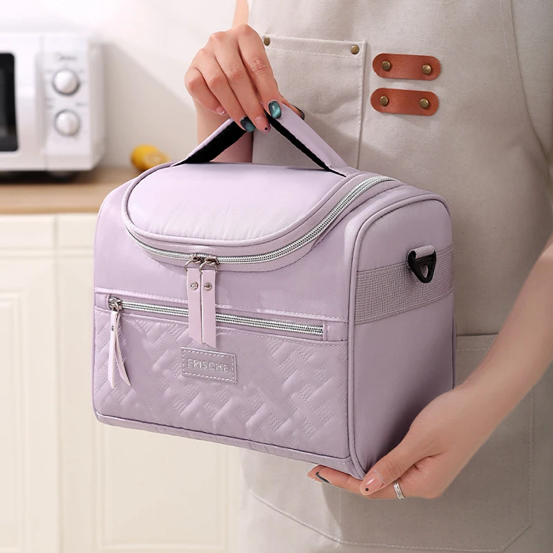Thermal Insulated Cooler Lunch Bag with Aluminum Foil for School Office Outdoor Picnic Reusable with Shoulder Strap