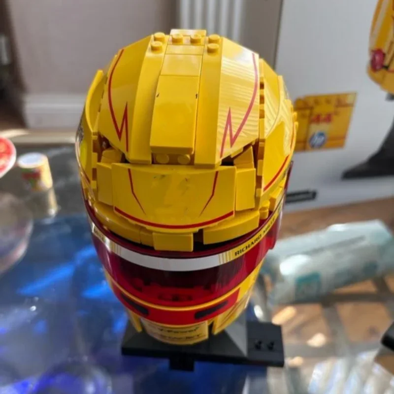 2026 Popular Racing Car Racing Driver Helmet Yellow White-Red Helmet Building Block Puzzle Model Toy For Birthday Ornament Gift