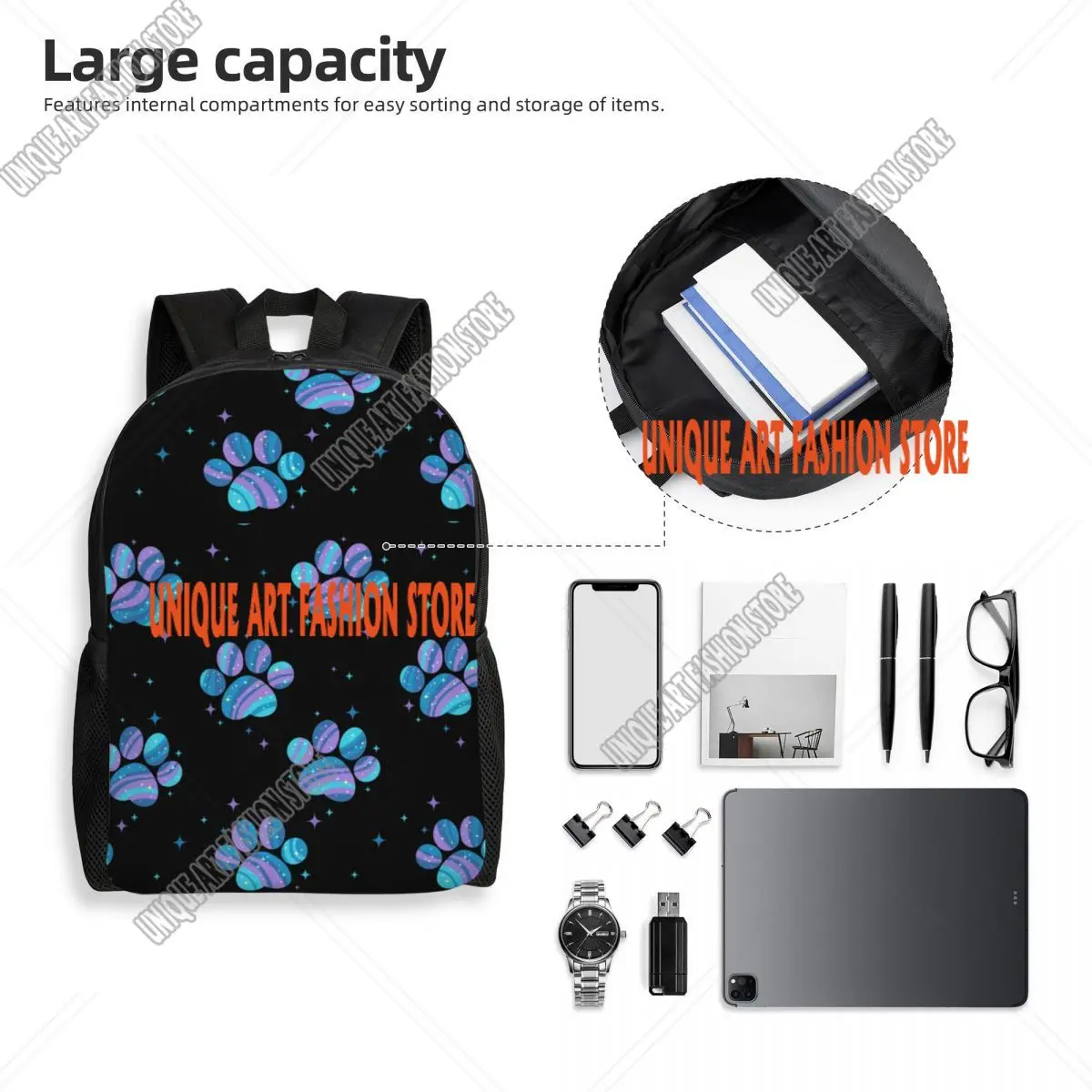 Customized Starry Paws Backpacks Men Women Fashion Bookbag for College School Floral Dogs Animal Bags