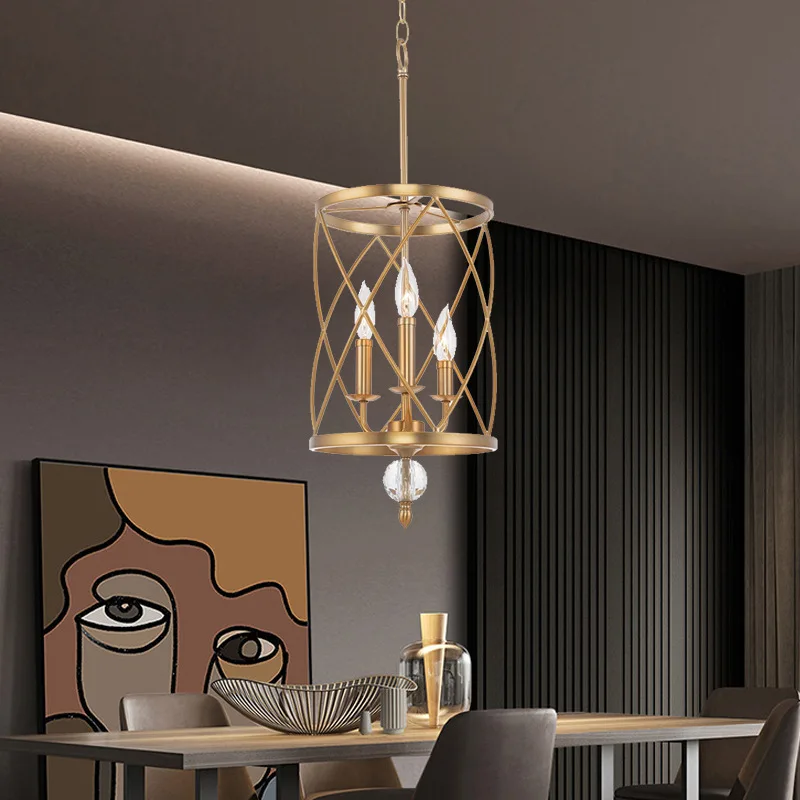 Black Gold Retro Industrial Chandelier Ceiling Lamp Vintage Crystal Chandelier Kitchen Headlight Restaurant Cage Pendant Lamp