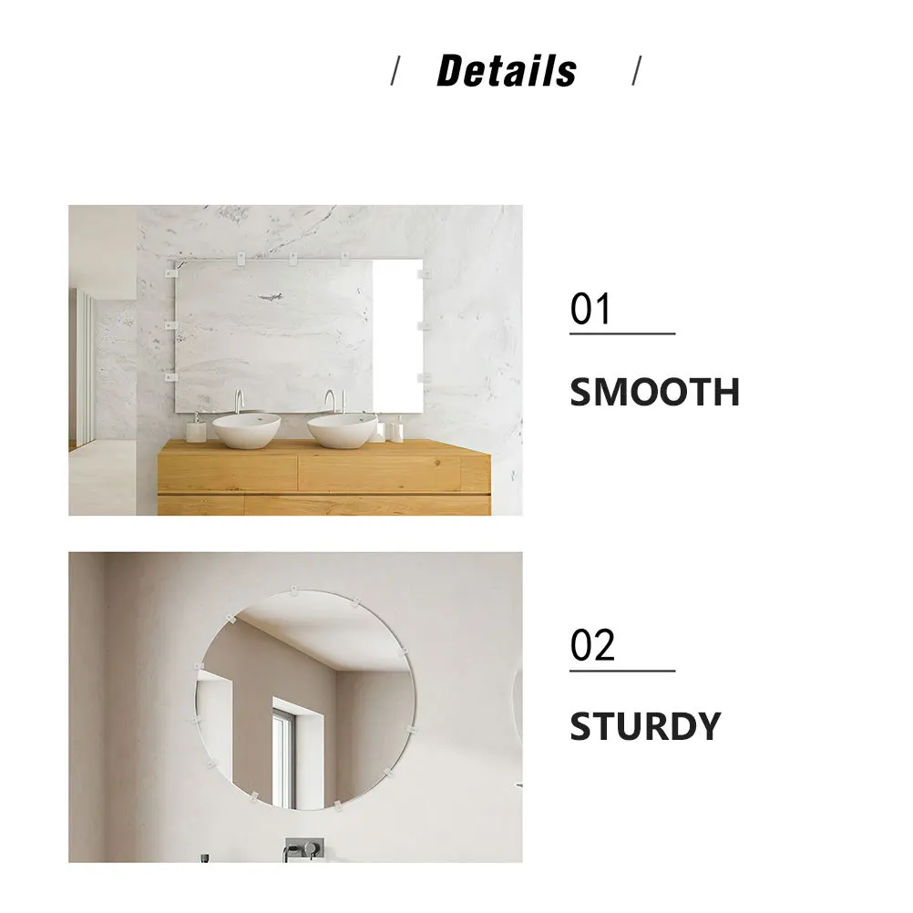 25 مجموعة من مشابك المرآة شديدة التحمل، حاملات بلاستيكية شفافة، لا يتطلب حفر لأجهزة تركيب المرآة الزجاجية لخزانة الملابس