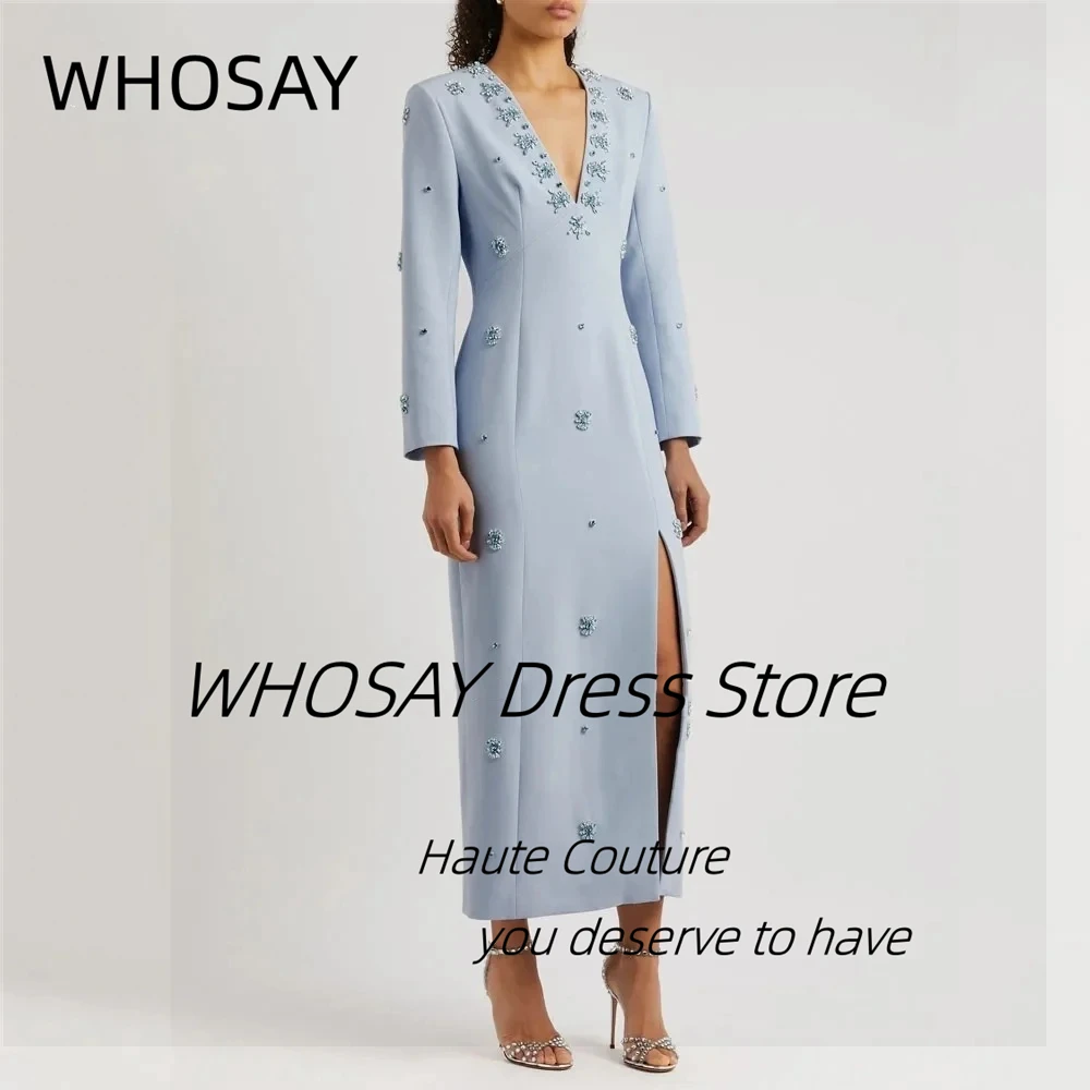 Whosay Haute Couture Jurken Voor Prom V-Hals Kralen Lange Mouwen Avondjurken Kant Split Vakantie Feest Speciale Feestjurk