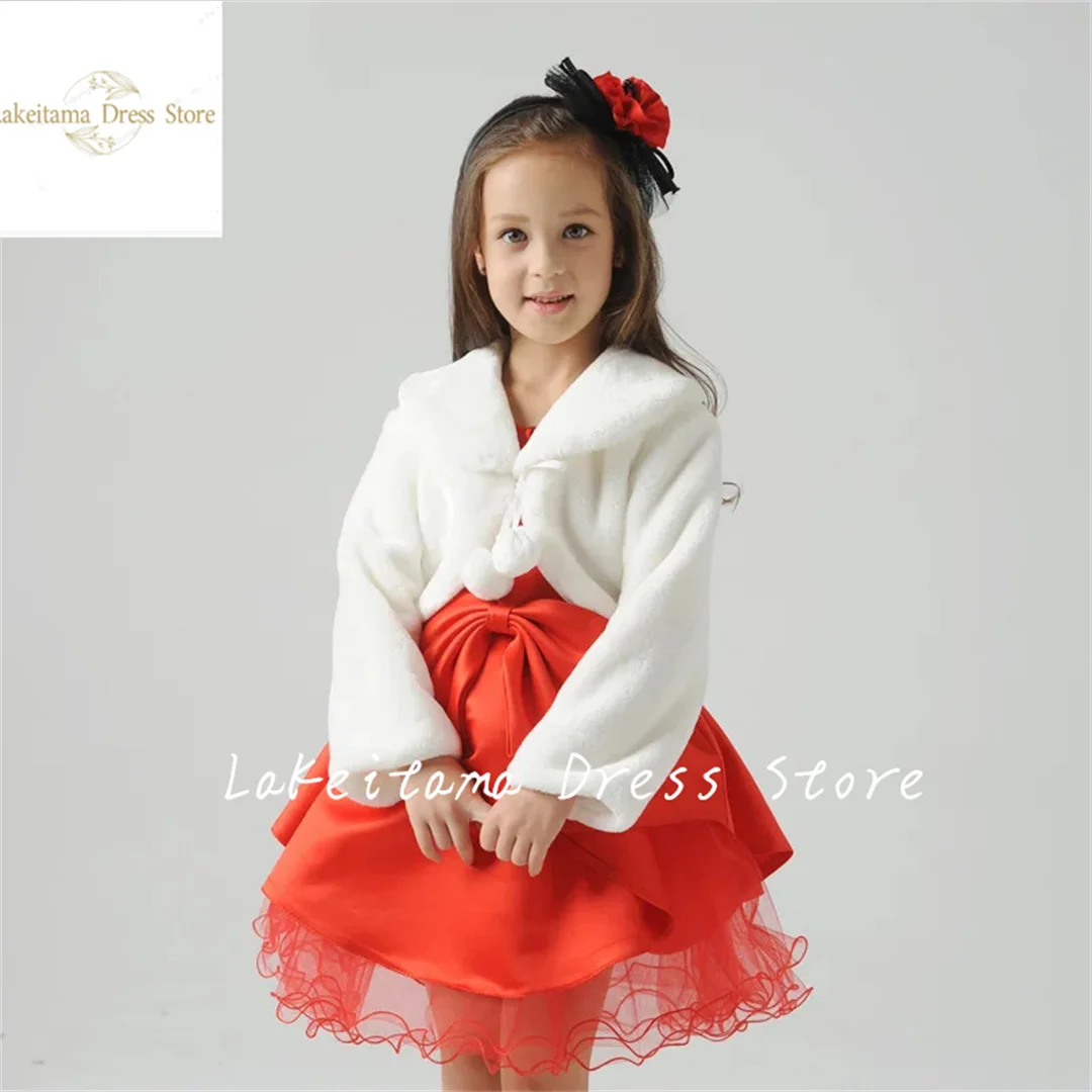 White Flower Girl Dress  Long Sleeve Short Cloak Baby Girls Wedding Fur Bolero Jacket Girls Party Warm Cloak