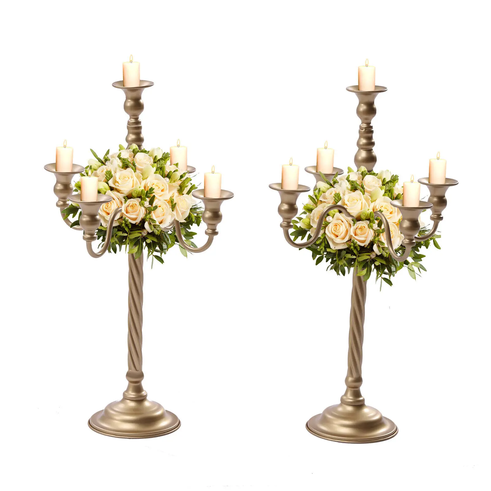 2 Pcs Gold Candelabra Candle Holder Centerpieces for Tables 5 Head Tall Candles