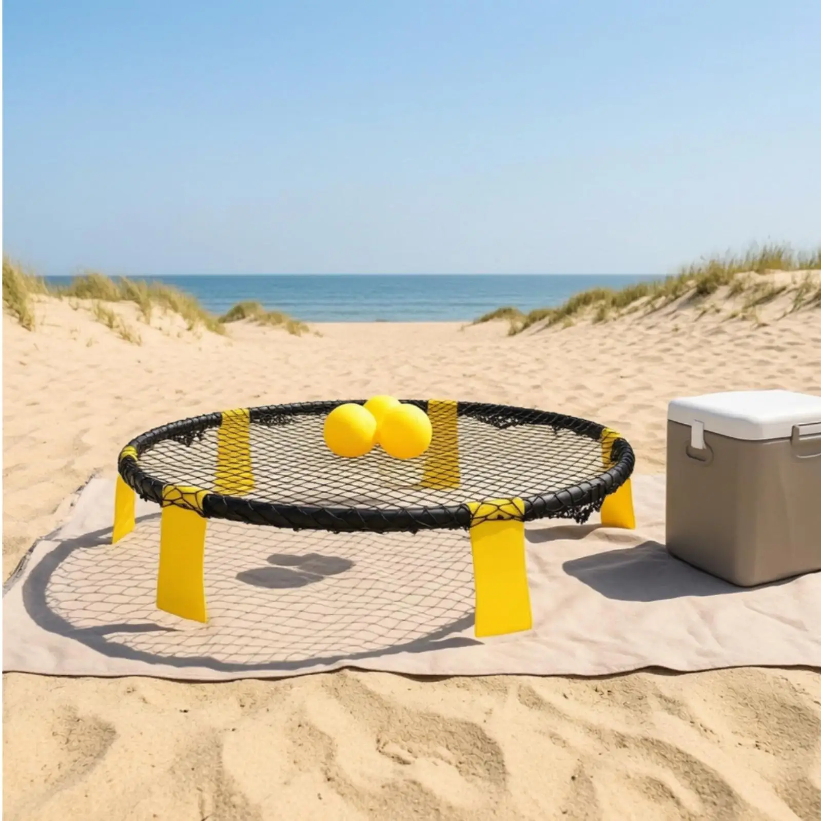 Complete Volleyball Net Set Polyester Frame Poles Ball Pump Carry Case for Outdoor Park Sand Play