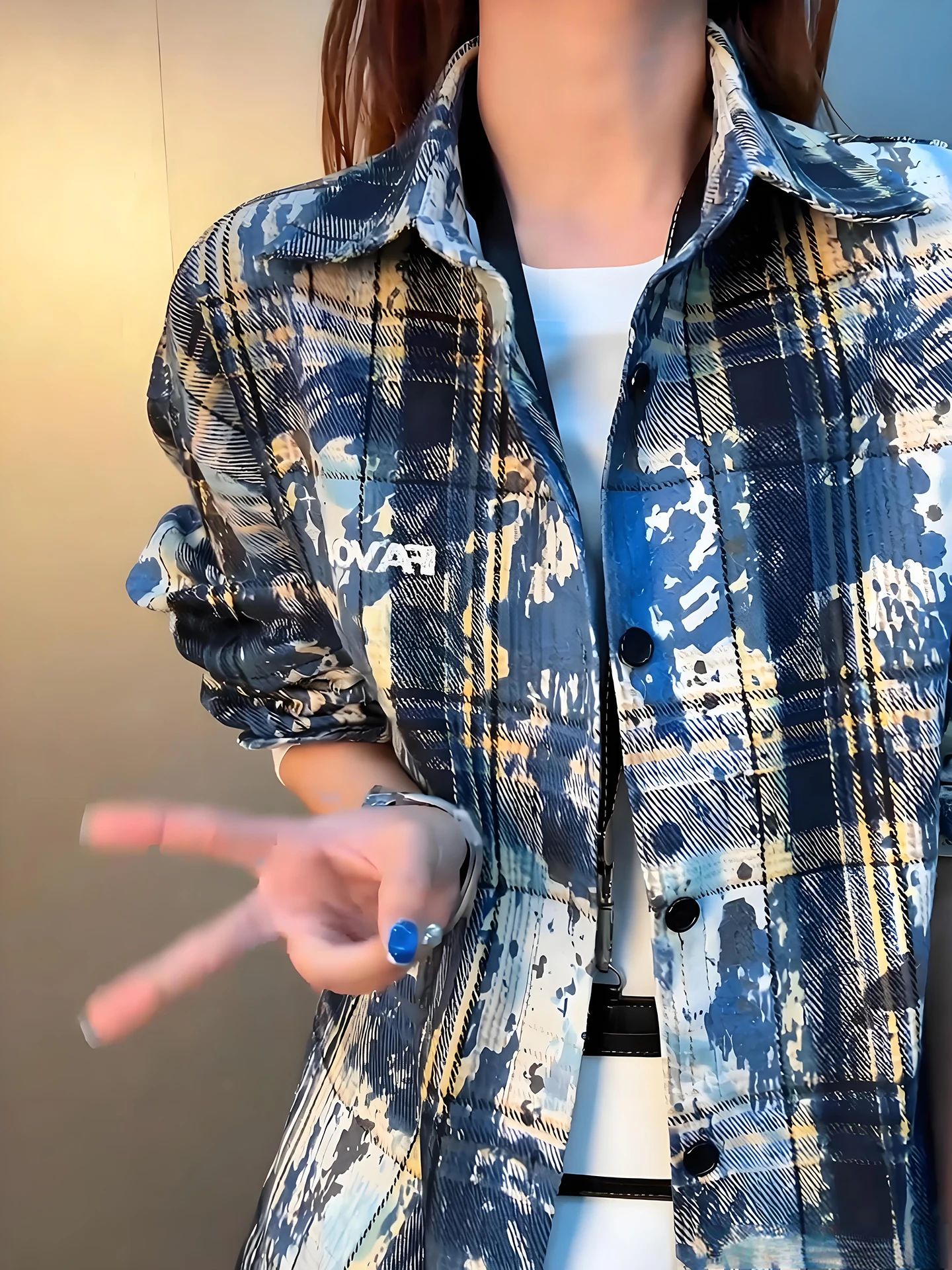 

Синяя клетчатая рубашка с длинным рукавом в стиле тай-дай, мужская, весенне-осенняя, с американской вышивкой, рабочая одежда, верхняя одежда для многослойного ношения, куртка для пар