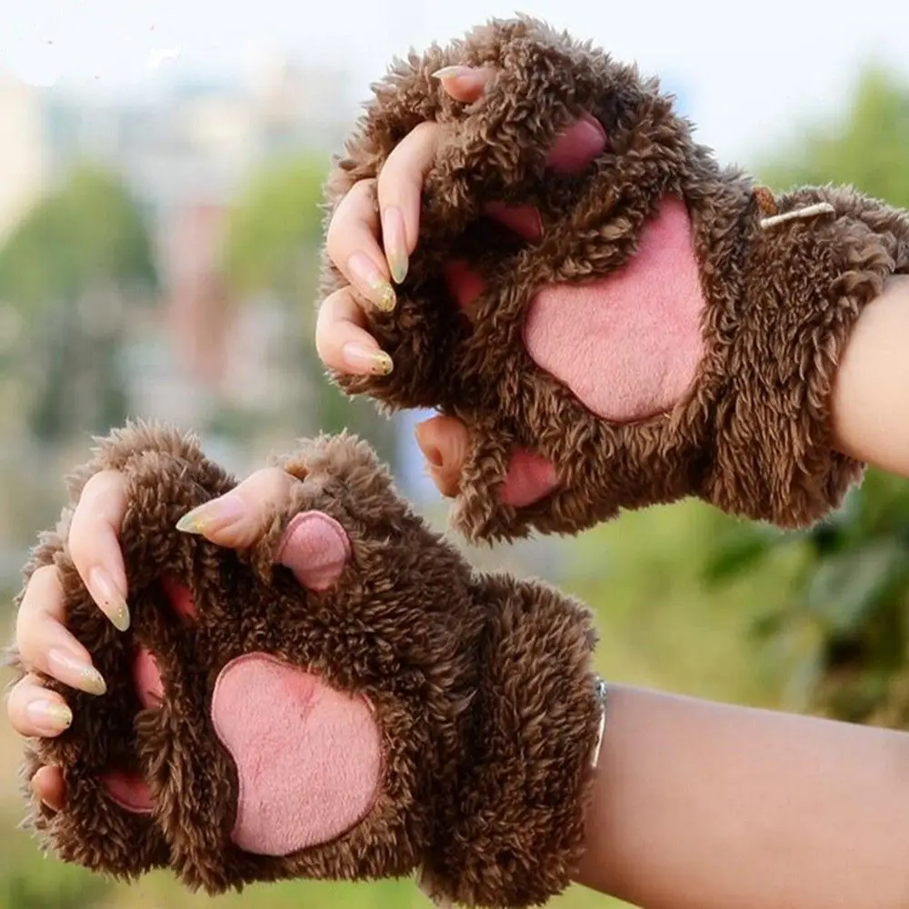 

Chic Girl Lovely Claw Warm Multi-color Women Fluffy Plush Bear Paw Gloves Winter Fingerless