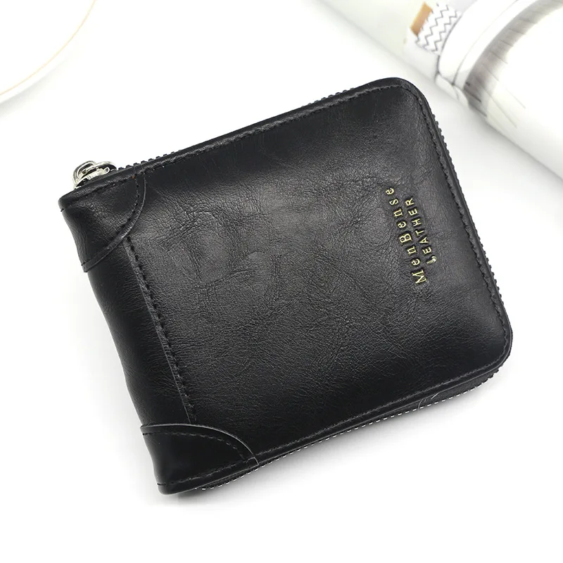 Men\'s Short Zipper Wallet Fashion Casual PU Leather Card Holder With Coin Pocket