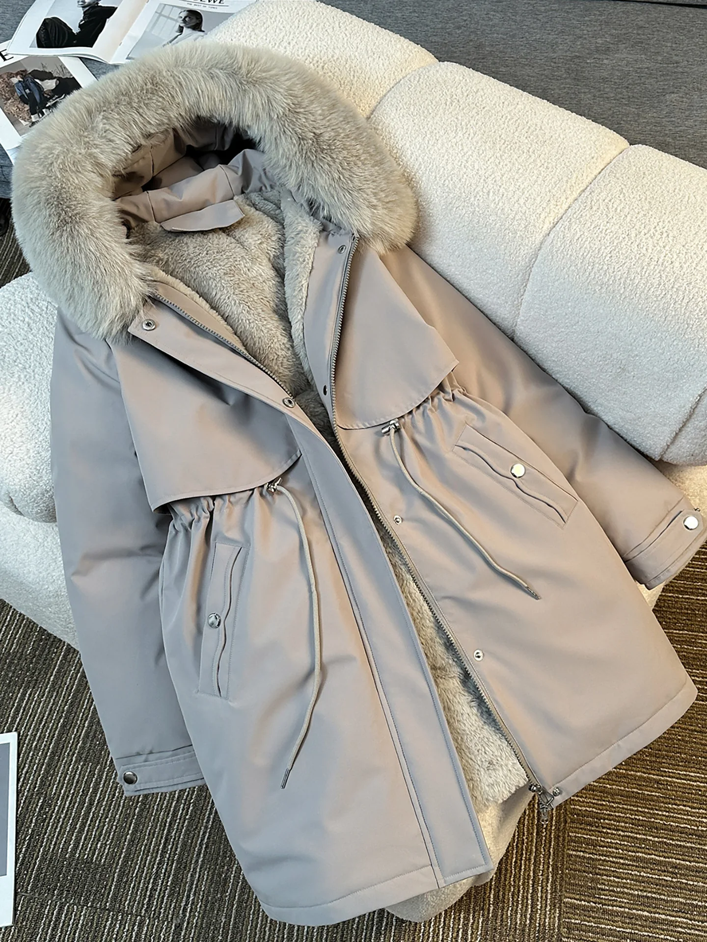 Winter Jacket 2026 New Women Parka Clothes Long Coat Wool Liner Hooded Jacket Fur Collar Thick Warm Snow Wear Padded Parka