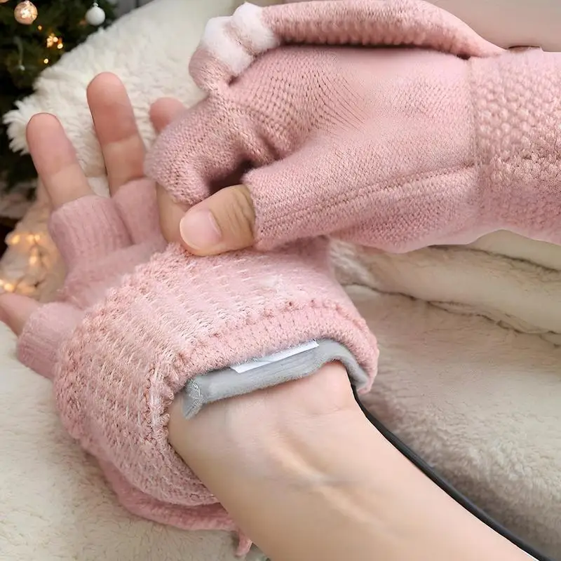 Heated Winter Gloves Heating Men Women Fingerless Winter Gloves Adjustable Temperature Winter Warm Heating Mitten USB Hand