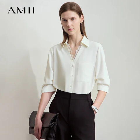 Женские летние блузки AMII Office Lady из полиэстера и хлопка
