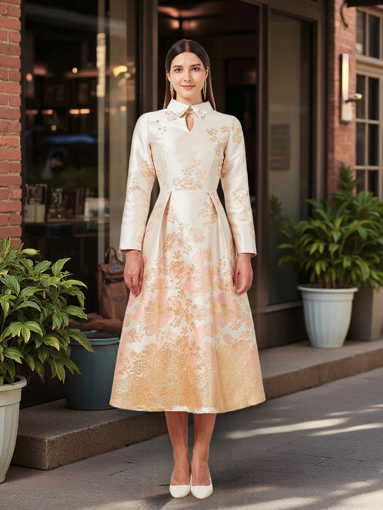 DEVCHATA ผู้หญิงหรูหรายาว Maxi Jacquard ดอกไม้ชุดราตรีแฟชั่นมาใหม่ชุดราตรี Vestido