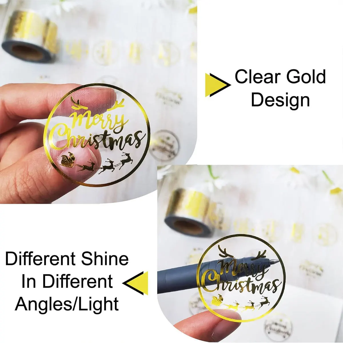 500PCS 1 Inch Round Transparent Merry Christmas Stickers-Self-Adhesive Holiday Decor Stickers for Wedding Party Festive Supplies