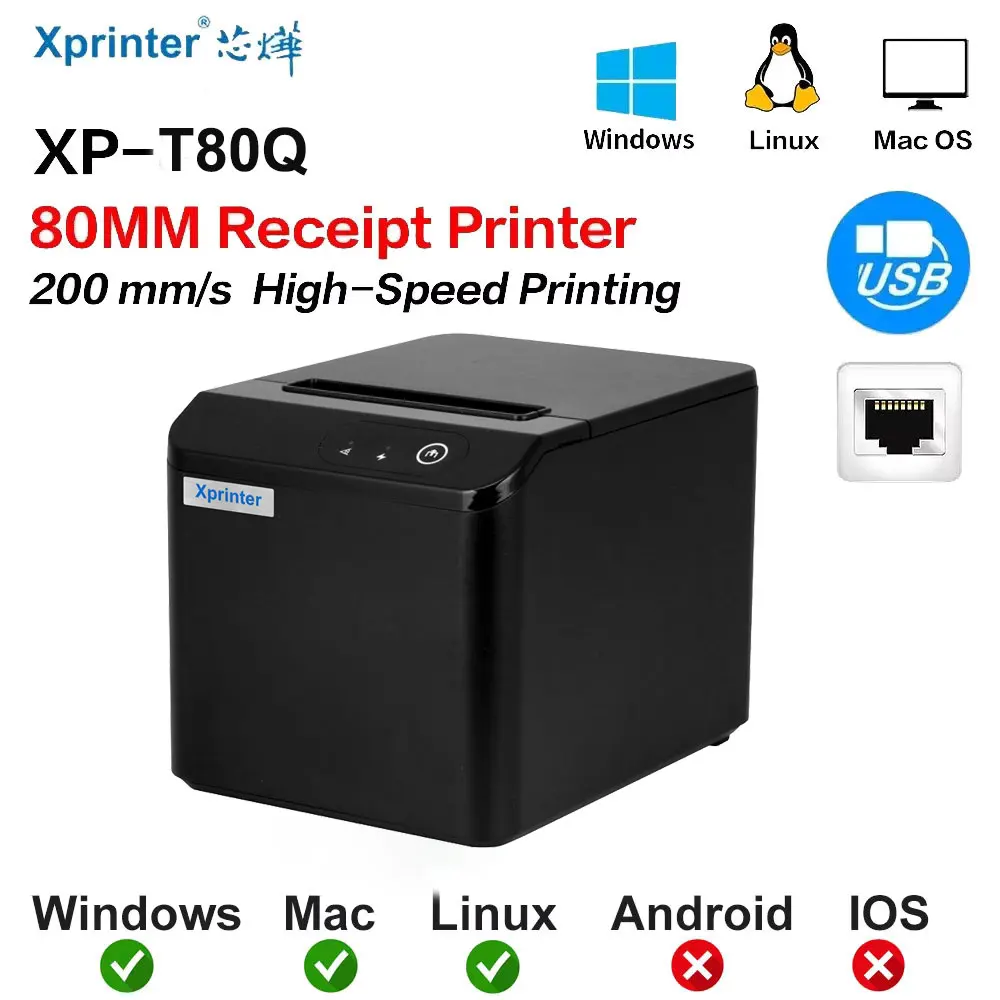 Xprinter 80mm Auto Cuter Thermal Receipt Kitchen POS Printer Mini  USB LAN Mini Printer With Order Reminder Support Mac/IOS