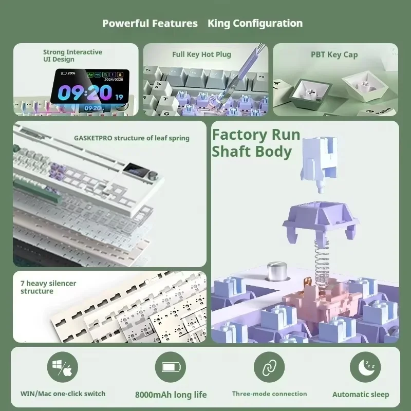 Lt95 Wireless Mechanical Keyboard 95 Key Three Mode Full Key Hot Plug Rgb Light Effect Is Suitable E-Sports Game Home Office Use