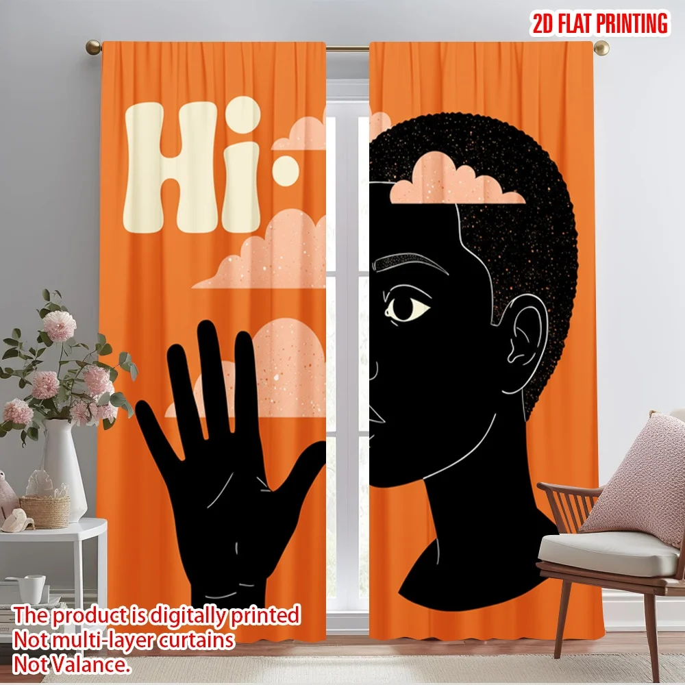 

2pcs 2D flat printing Window Curtains Hi Cloud Silhouette Polyester Without Electricity All Season Party & Holiday Decor Perfect
