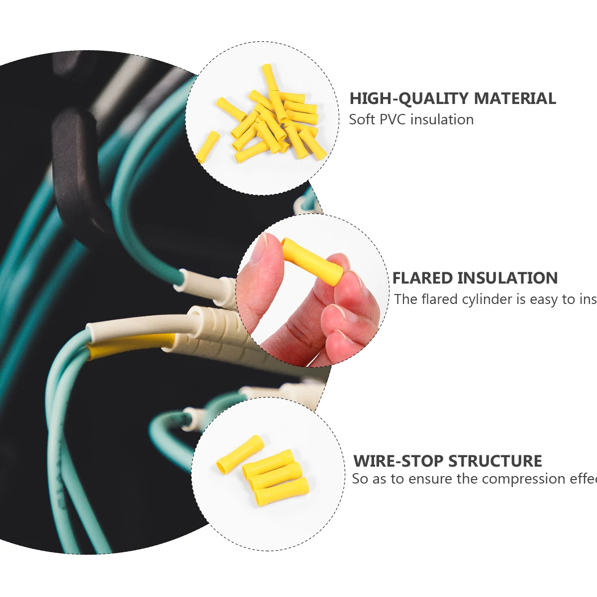 100pcs Crimp Connectors Insulated Butt Terminals Wire Tips Connection Terminal Automotive Wires Copper Conductors PVC