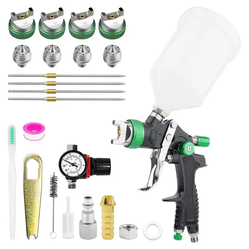 ABUL-For Automotive& Home Projects Compatible HVLP Paint Spray Gun Kit- Includes 4 Nozzles In Green