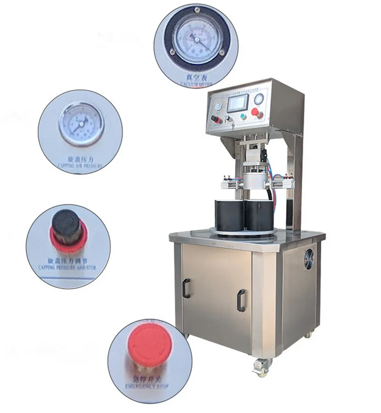 High Efficiency Automatic Four Heads Metal Vacuum Capping Machine for Jam Bottles Fish Fruit Food & Beverage Applications