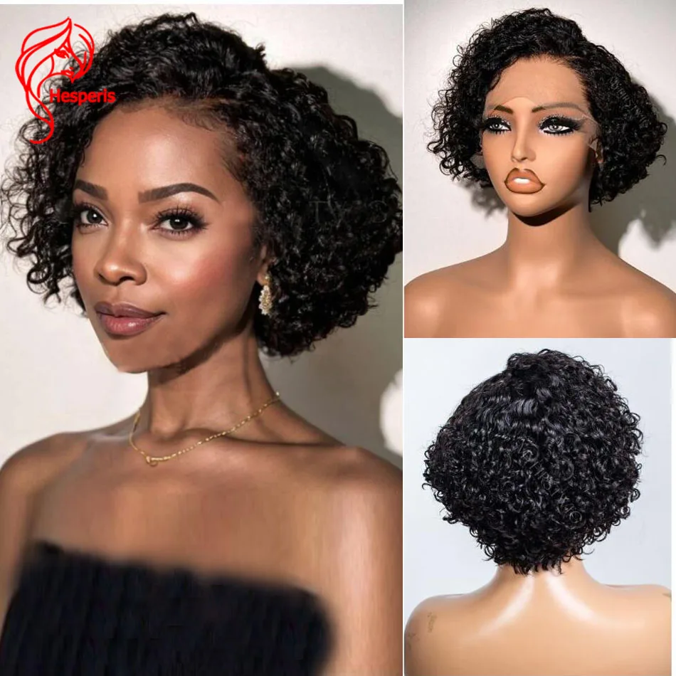 

Hesperis 8 Inch Pixie Cut Human Hair Wigs Side Part Glueless Lace Frontal Wig Curly Bob Cut Pre Plucked With Baby Hair For Women