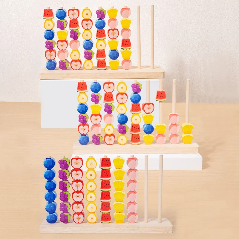 Montessori Wooden Toys Color Shape Matching Puzzle Game Colorful Beaded Color Cognition Early Educational Toys Gift for Children