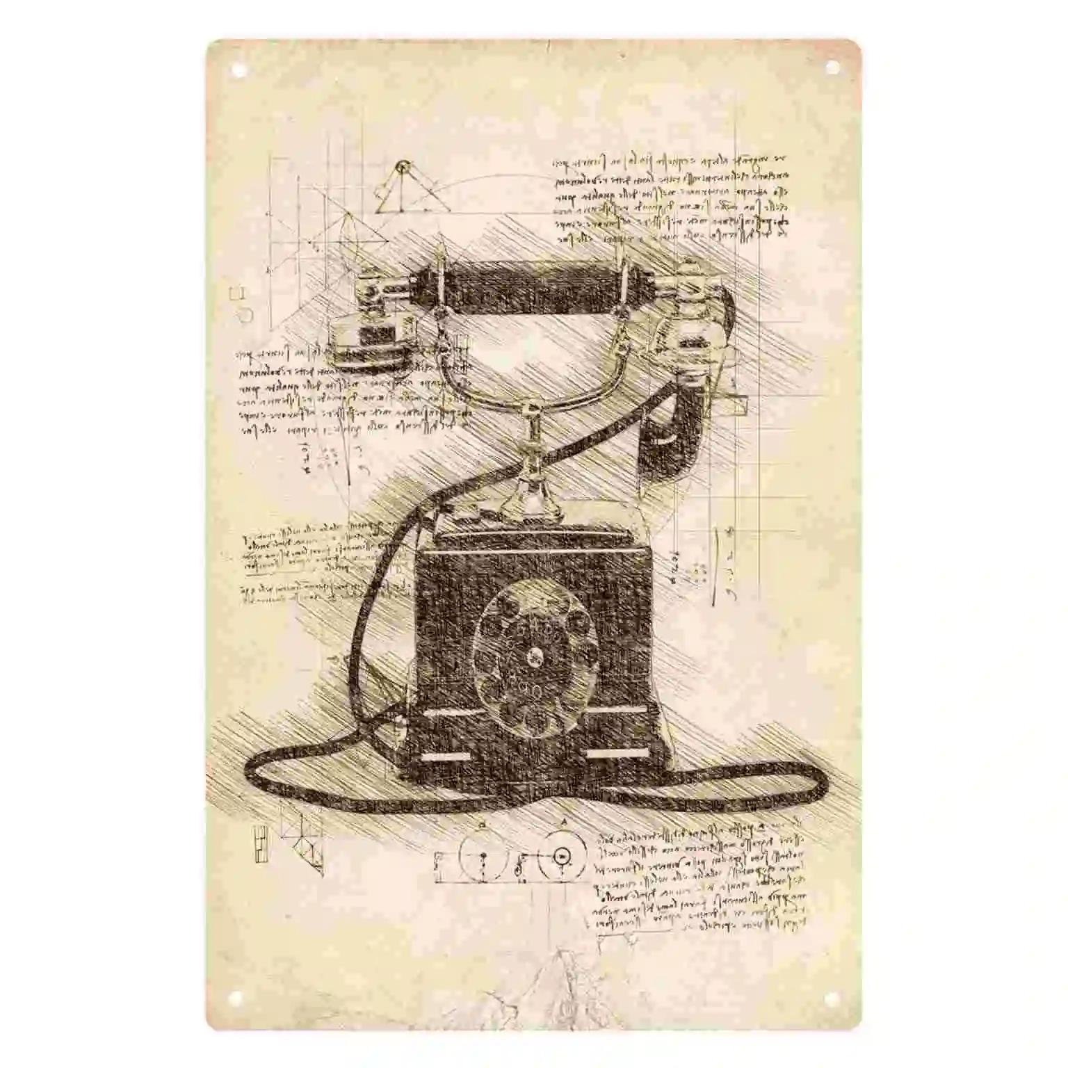 2D FLAT 1pc Vintage Rotary Telephone Sketch Wall Art Decoration for Home Cafe Office Bedroom And Study
