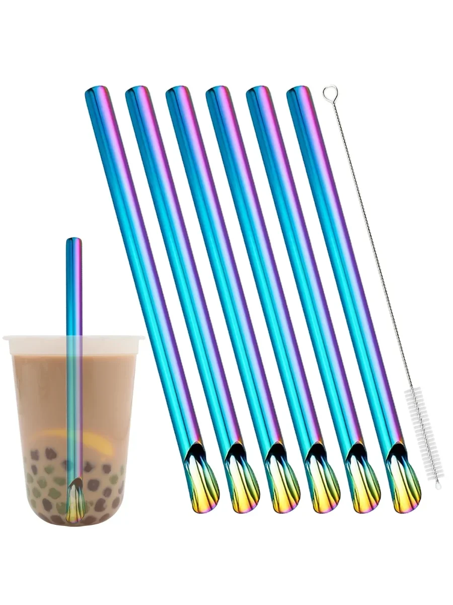 Ensemble de pailles à boire pour thé au lait perlé, paille à Milkshake en acier inoxydable avec brosse, jus de fruits, Cocktail, accessoires de Bar, 2/3/6 pièces