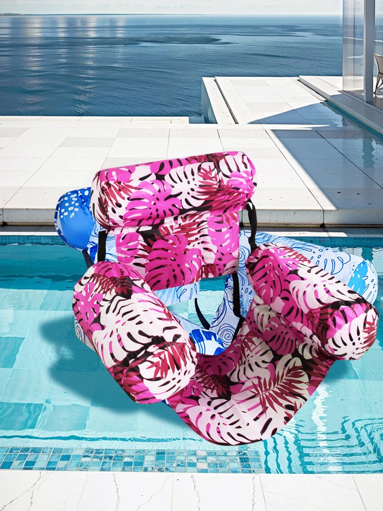1 Stück Neue aufblasbare Wasserhängematte mit Armlehnen, PVC-Schwimmliege für Erwachsene, Sommer-Print-Pool-Schwimmliege, aufblasbare Liege